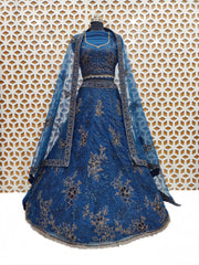 Royal Blue thread Sequence work Net lehenga