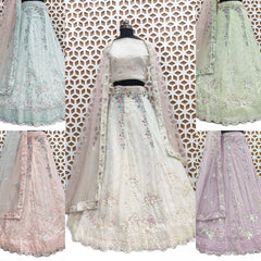 White Embroidery Sequence Work Net Lehenga