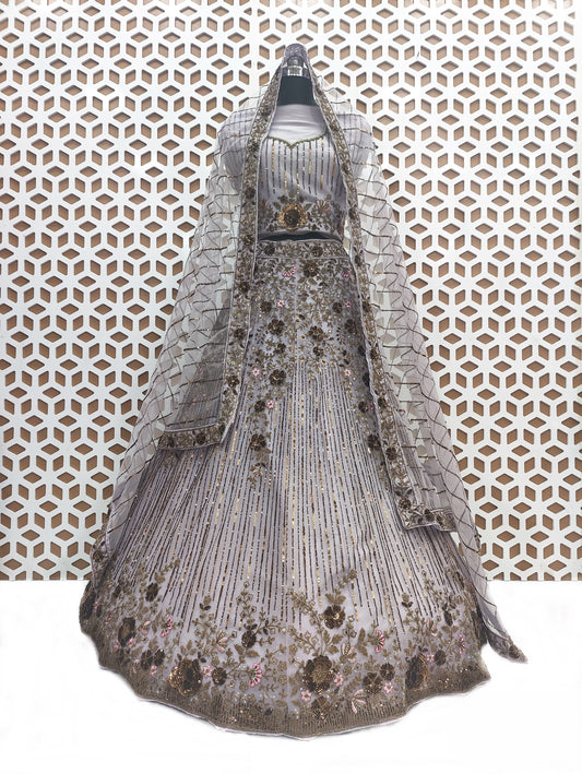 Turquoise Sequence work Net Lehenga