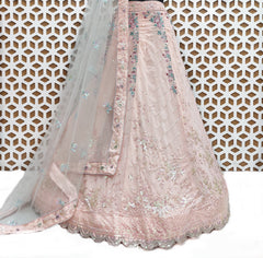 White Embroidery Sequence Work Net Lehenga