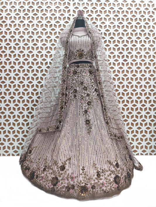 Turquoise Sequence work Net Lehenga