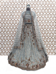 Turquoise Sequence work Net Lehenga