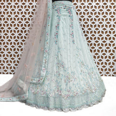 White Embroidery Sequence Work Net Lehenga
