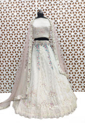 White Embroidery Sequence Work Net Lehenga
