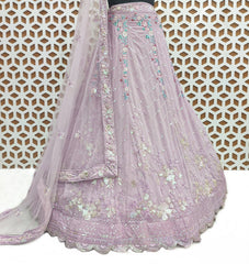 White Embroidery Sequence Work Net Lehenga