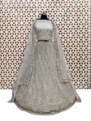 Pearl White Flower Sequence Work Net Lehenga – Elegant Embroidered Wedding & Party Wear Lehenga Choli