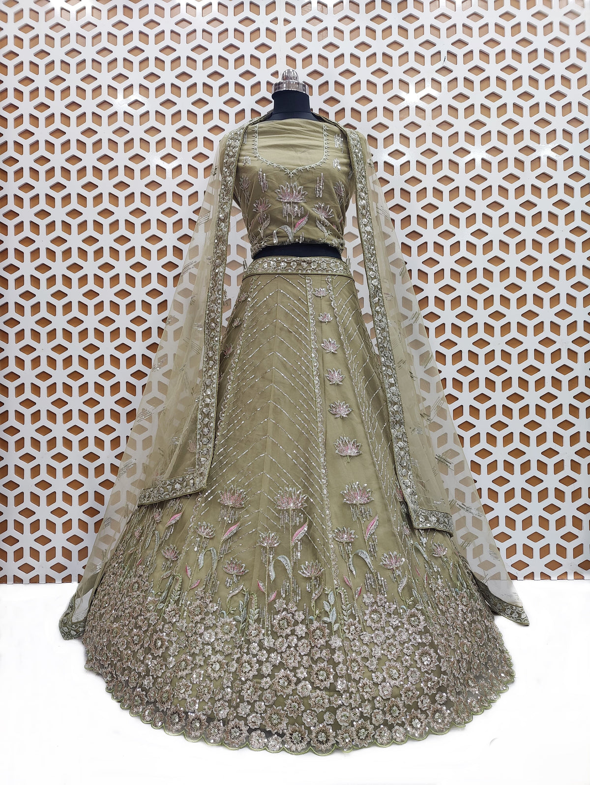 Glacier Cyan Floral Sequence Work Net Lehenga – Elegant Embroidered Wedding & Party Wear Lehenga Choli