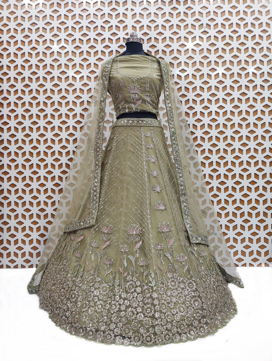 Glacier Cyan Floral Sequence Work Net Lehenga – Elegant Embroidered Wedding & Party Wear Lehenga Choli