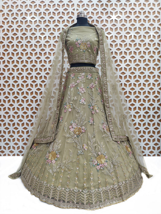 Mauve Pink Floral Embroidery Sequence Work Net Lehenga – Elegant Wedding & Party Wear Lehenga Choli