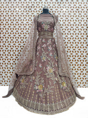 Mauve Pink Floral Embroidery Sequence Work Net Lehenga – Elegant Wedding & Party Wear Lehenga Choli