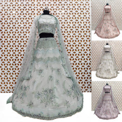 Teal Smoke Sea Green Embroidery Sequence Work Net Lehenga – Elegant Wedding & Party Wear Lehenga Choli