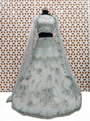 Teal Smoke Sea Green Embroidery Sequence Work Net Lehenga – Elegant Wedding & Party Wear Lehenga Choli