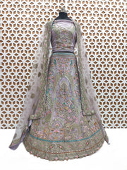 Purple Net Lehenga Choli with Embroidery Work - Traditional Bridal or Festive Wear
