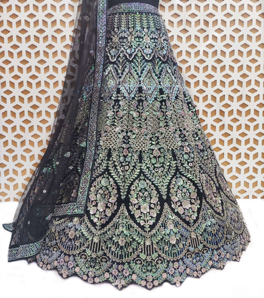 Chiku Abstract Print Lehenga with Mirror work