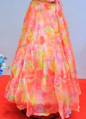 Floral Print Gown in Peachy Hues with Stone Work