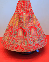 Red Bridal Lehenga with Embroidered Design and Sequin Detailing