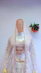 Beige Net Lehenga with Moti Work