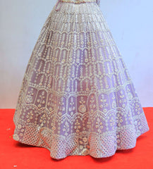 Beige Net Lehenga with Moti Work