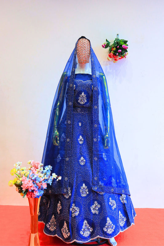 Dark Blue Silk Lehenga with Hand Work