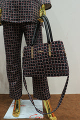 Black Chex Mul Cotton Cord-Set With Exclusive Handbag