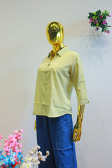 Green Liyon Slub Shirt With Lining Print
