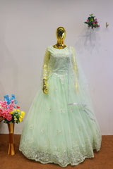 Green Net Gown With Embroidery Work