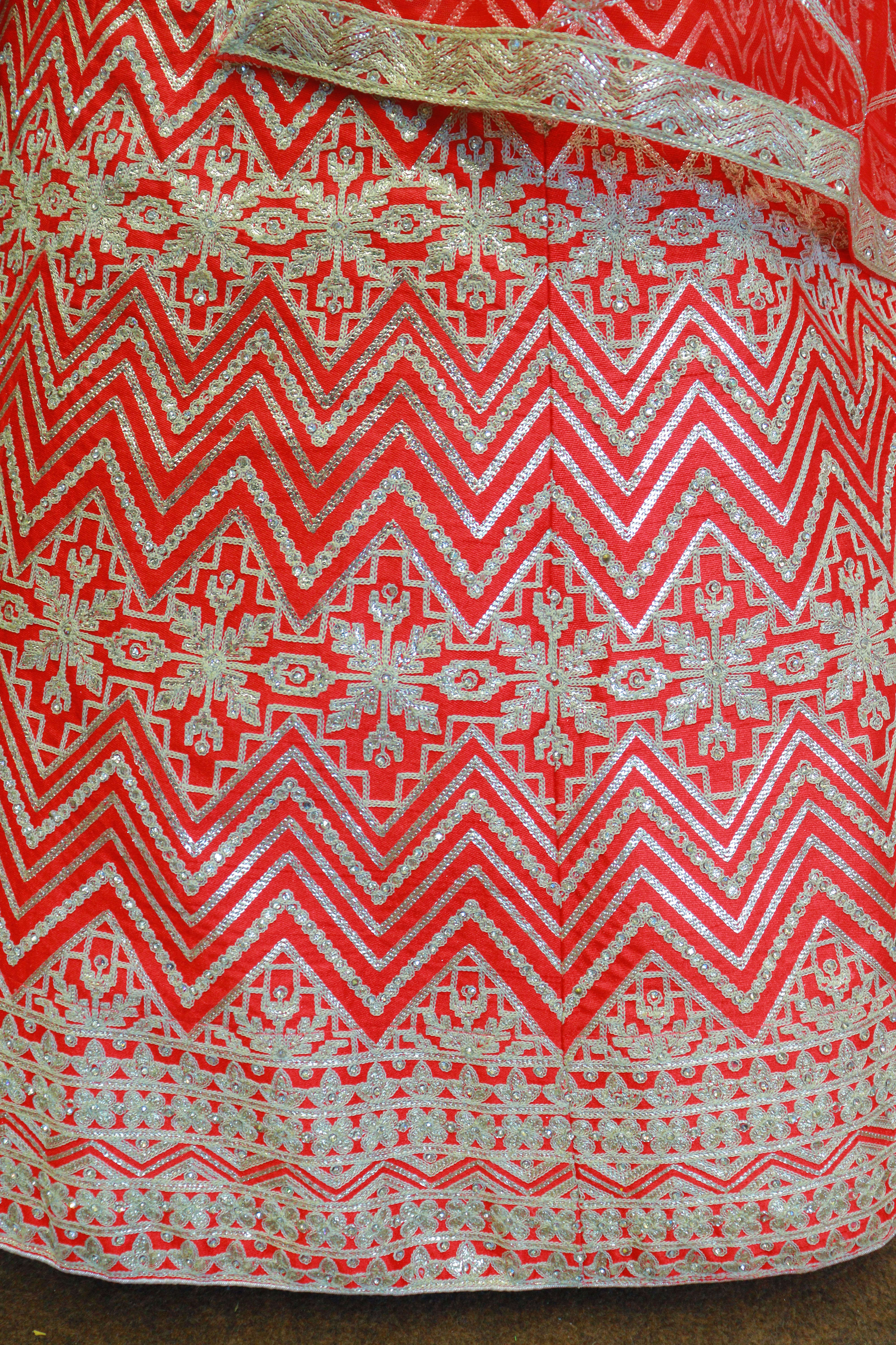 Red Silk Lehenga With Zig Zag Work