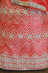 Red Silk Lehenga With Zig Zag Work