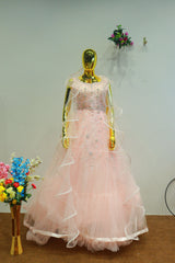Baby Pink Net Gown With Embroidery Moti Work