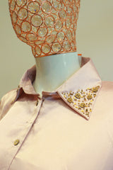 Peach Satin Silk Cord-Set With Diamond Work