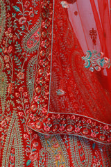 Cherry Red Velvet Bridal Lehenga With Embroidery Work