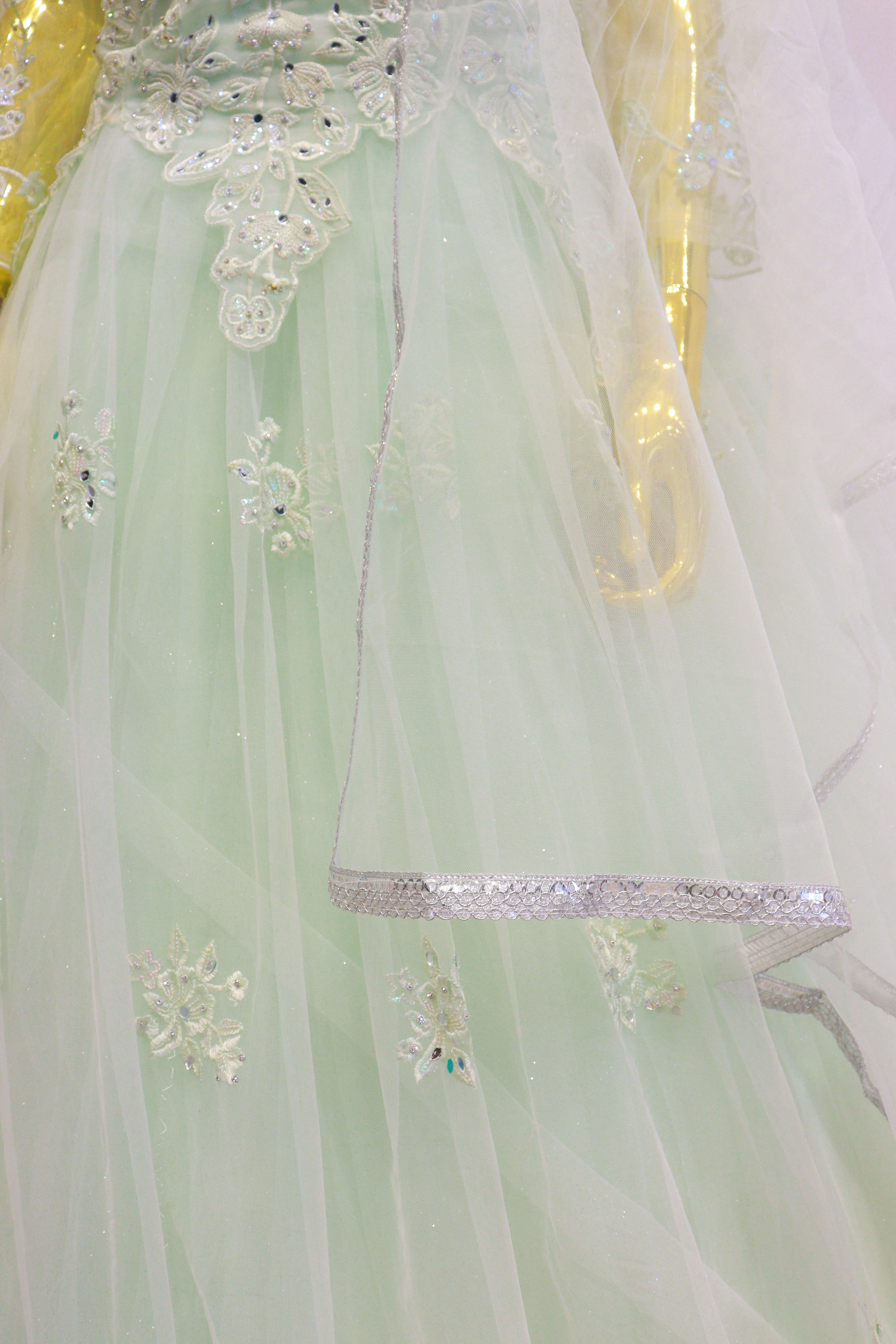 Green Net Gown With Embroidery Work
