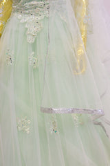 Green Net Gown With Embroidery Work