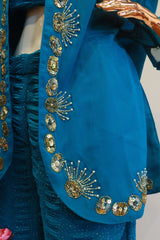 Blue Shrug Georgette Viscos Cord-Set With Hand Work