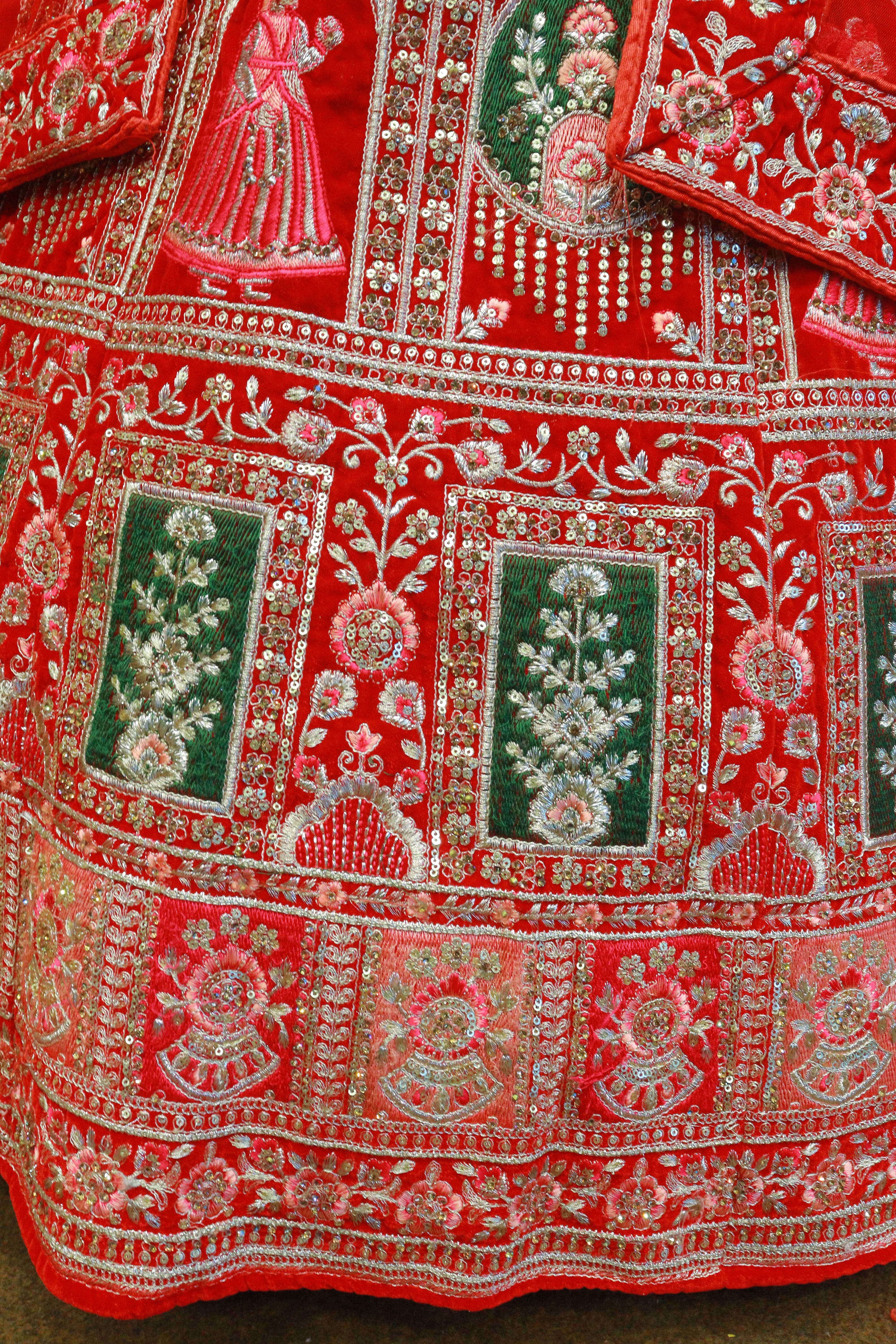Red Velvet Rajwadi Bridal Lehenga With Embroidery Work
