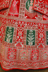 Red Velvet Rajwadi Bridal Lehenga With Embroidery Work