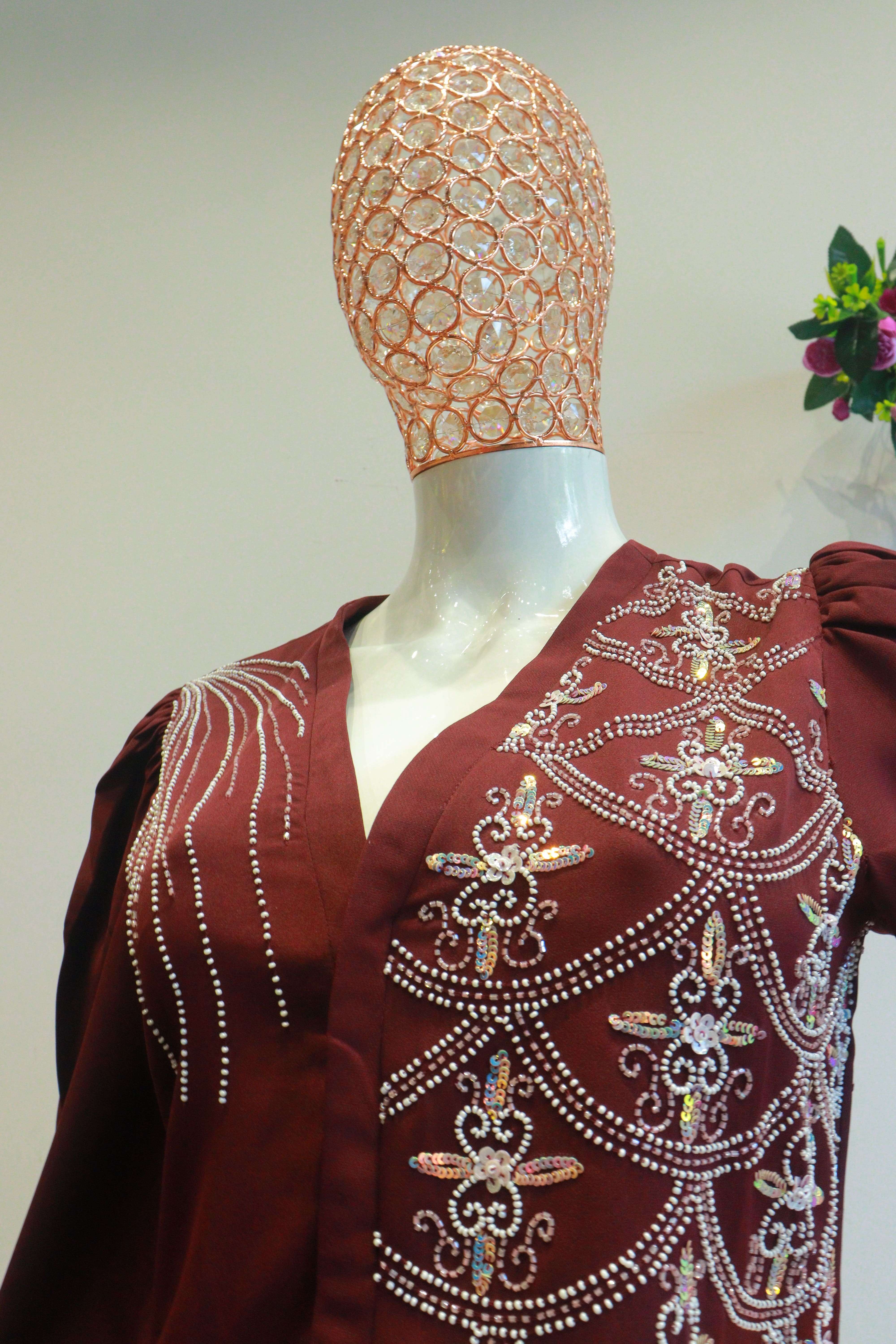 Brown Dival Cord-Set With Moti Work