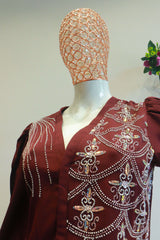 Brown Dival Cord-Set With Moti Work
