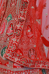 Red Velvet Rajwadi Bridal Lehenga With Embroidery Work