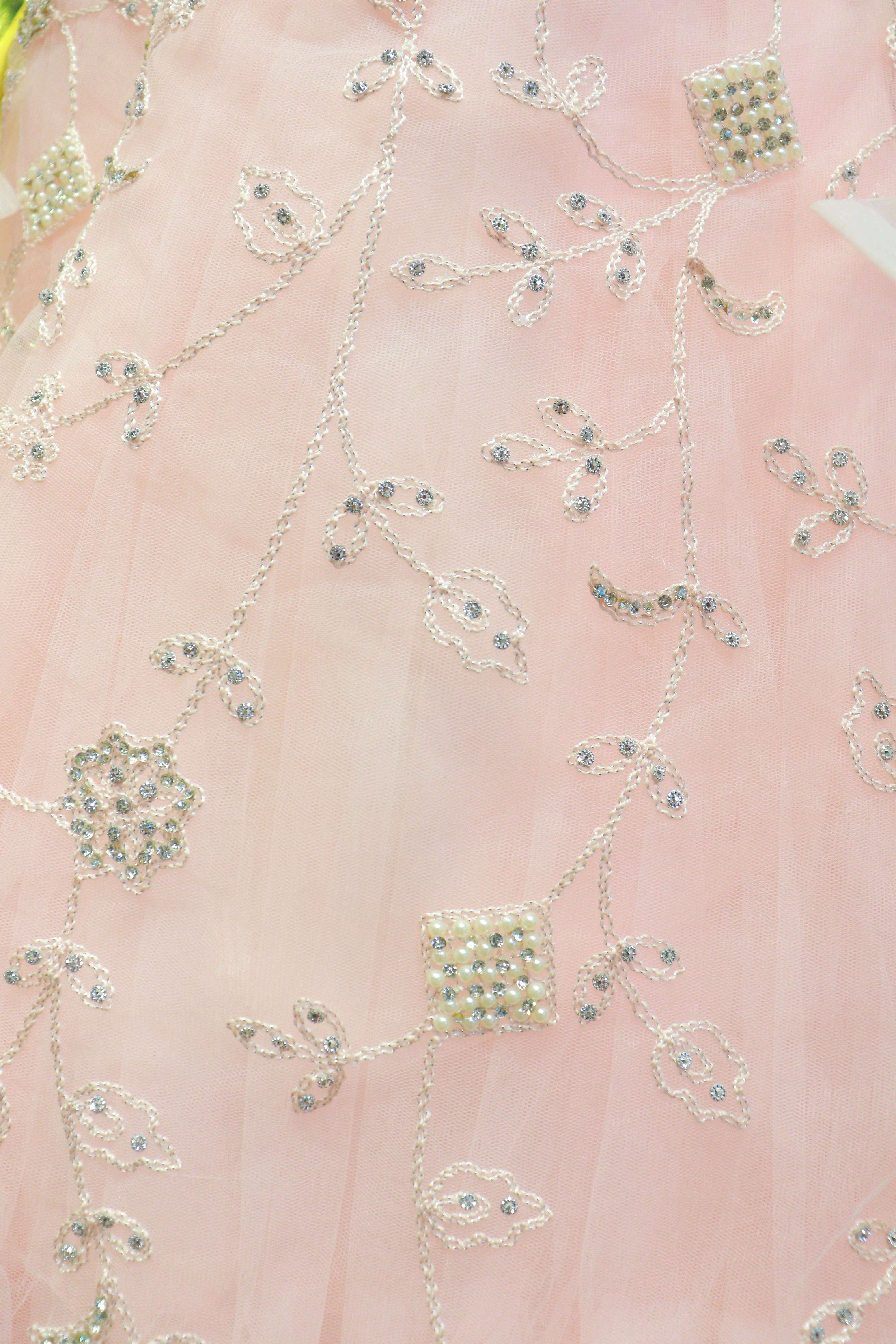 Baby Pink Net Gown With Embroidery Moti Work