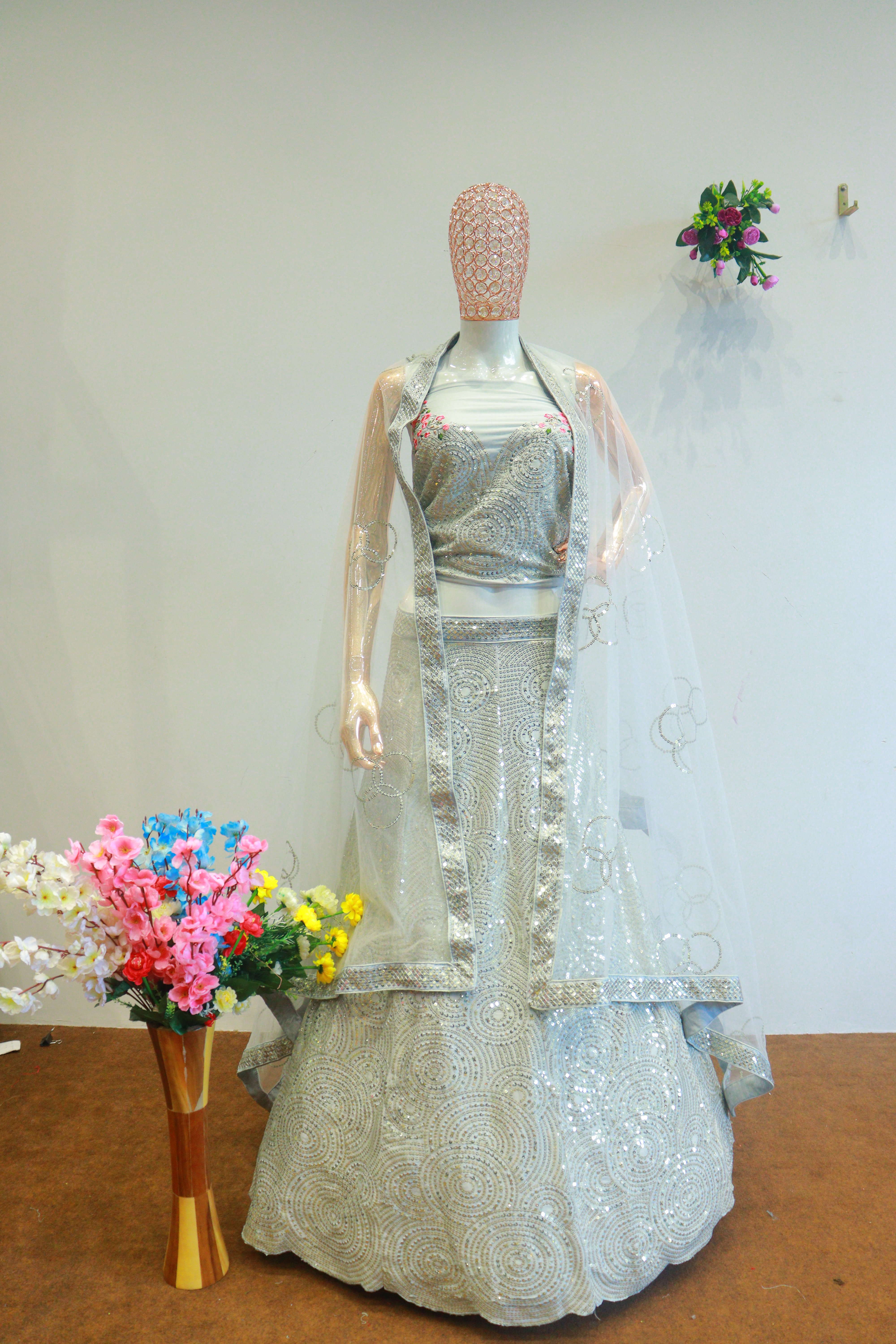 Grey Georgette Lehenga With Sequence Work