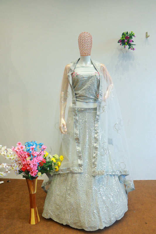 Grey Georgette Lehenga With Sequence Work