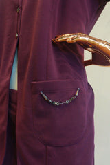 Wine Important Cord-Set With Diamond Work