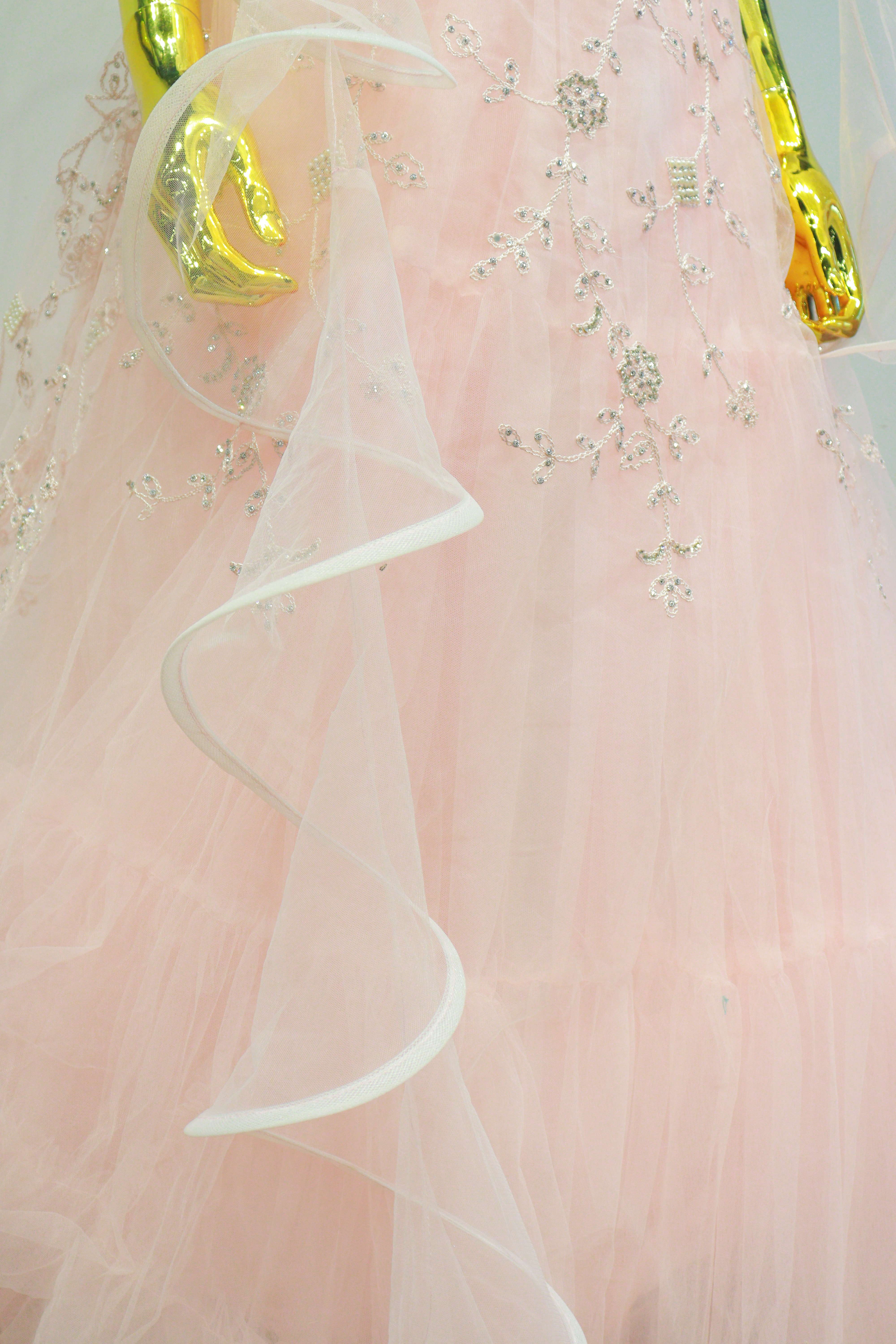 Baby Pink Net Gown With Embroidery Moti Work