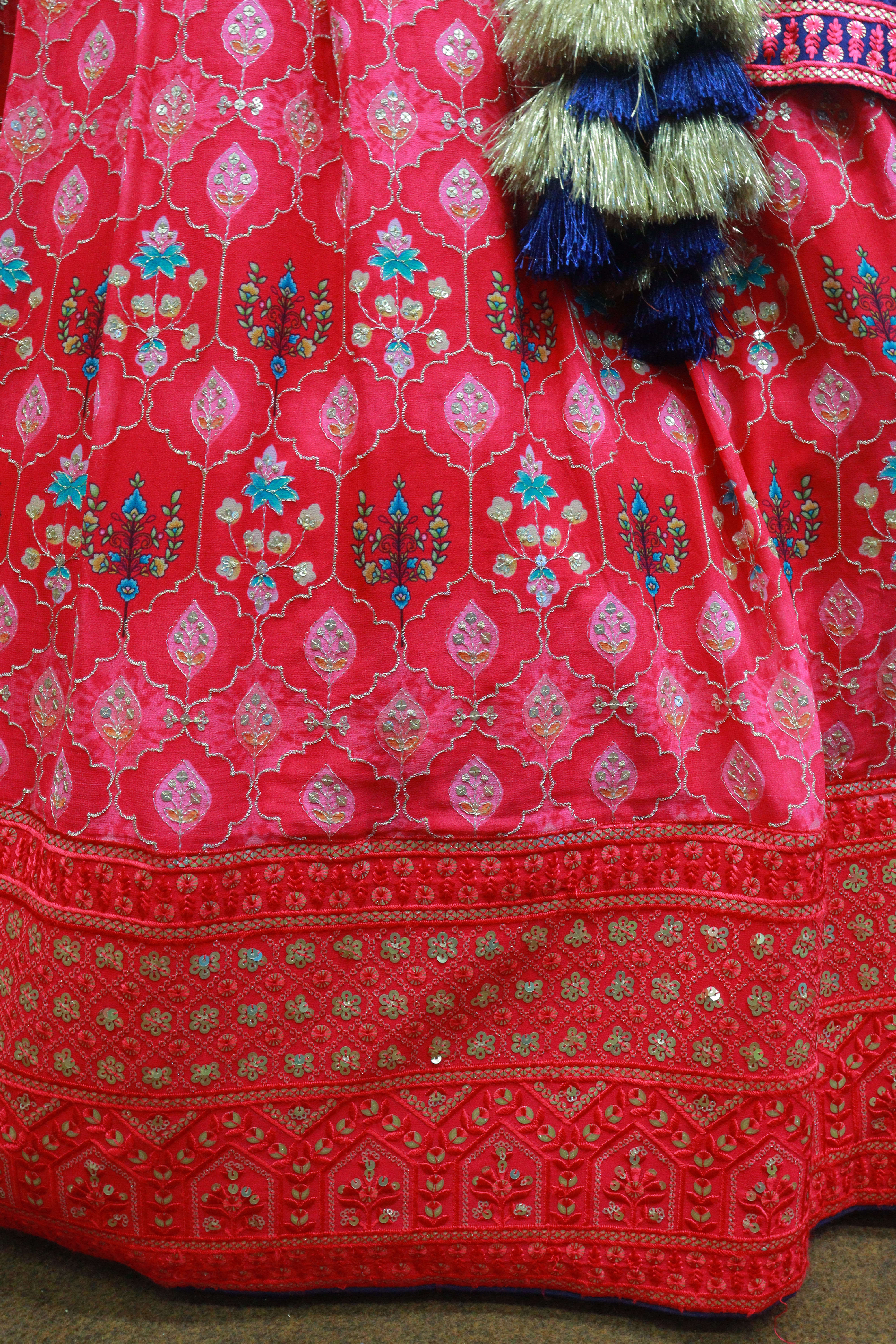 Rani Pink Georgette Crop-Top With hand Work Blouse