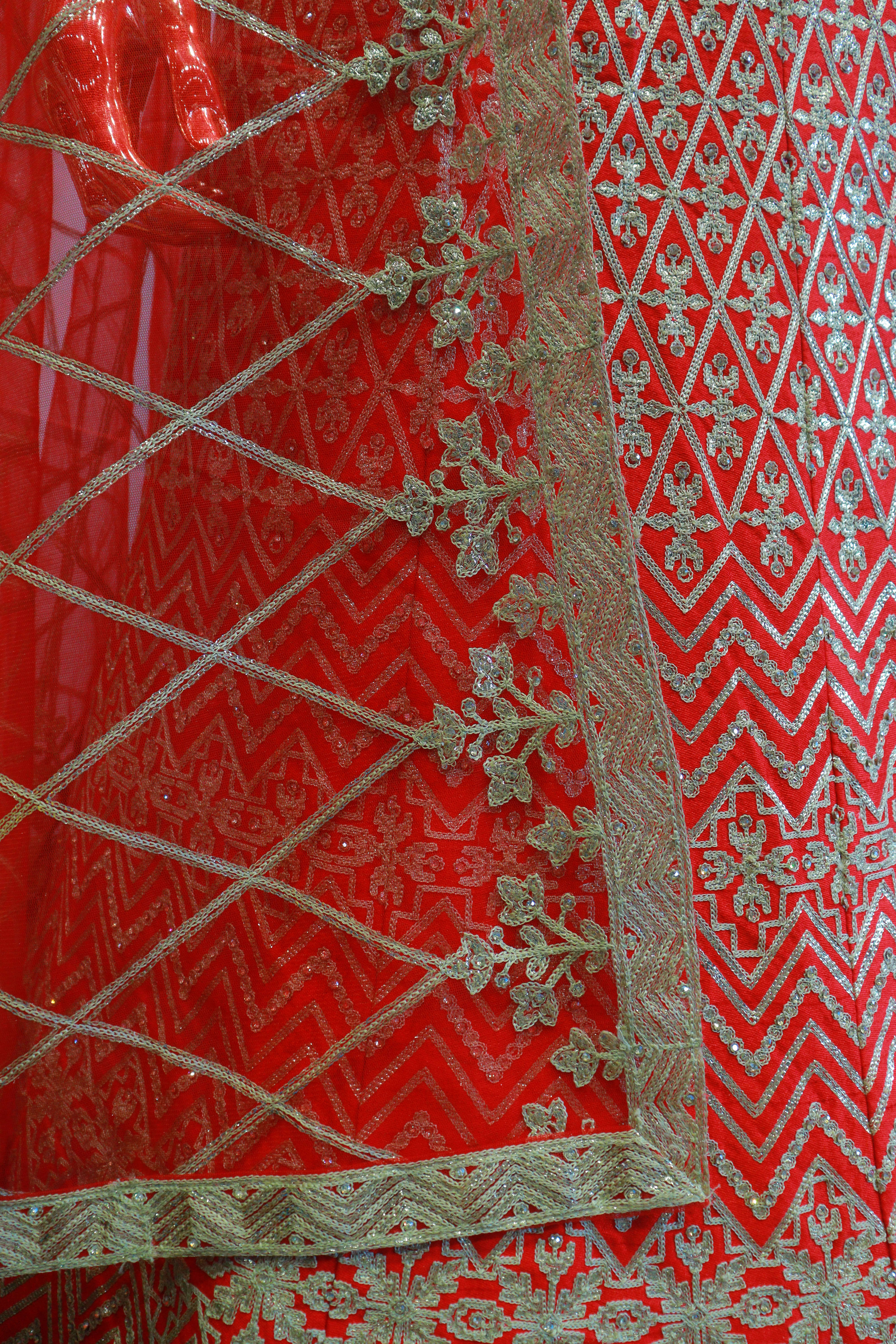 Red Silk Lehenga With Zig Zag Work
