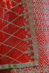 Red Silk Lehenga With Zig Zag Work