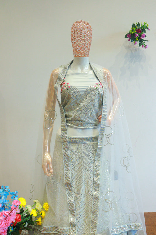 Grey Georgette Lehenga With Sequence Work
