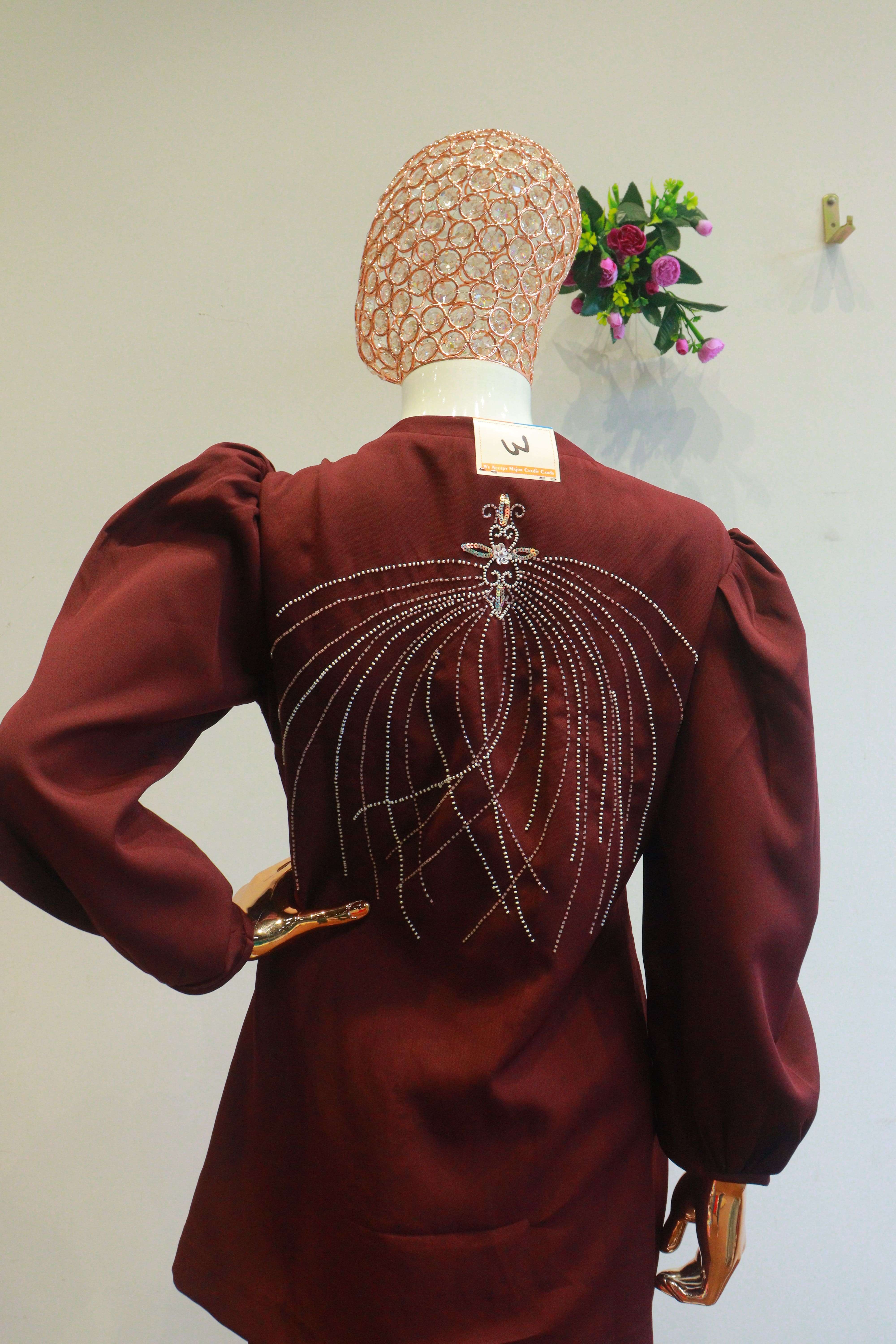 Brown Dival Cord-Set With Moti Work