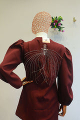 Brown Dival Cord-Set With Moti Work